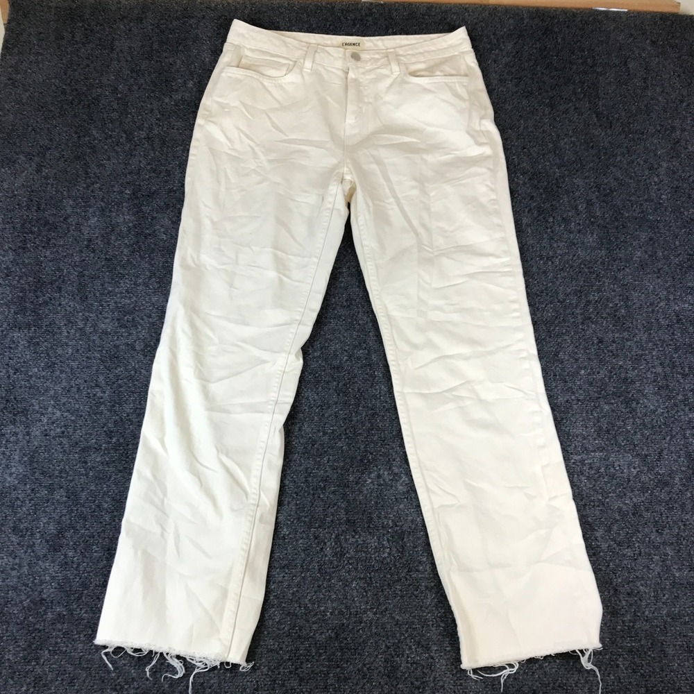 L'Agence Milana Jeans Womens 32x29 Vanilla Denim Cotton Raw Hem Straight Leg